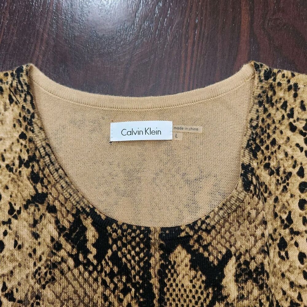 Calvin Klein Snakeskin Snake Print Stretch Sleeveless Midi Knit Sheath Dress L - Picture 4 of 6